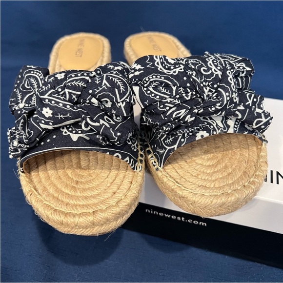 Nine West Bow Slip-on Espadrille Slide - Bandana Blue - NIB - Picture 7 of 14